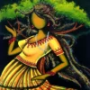 Mango girl dancing around tree