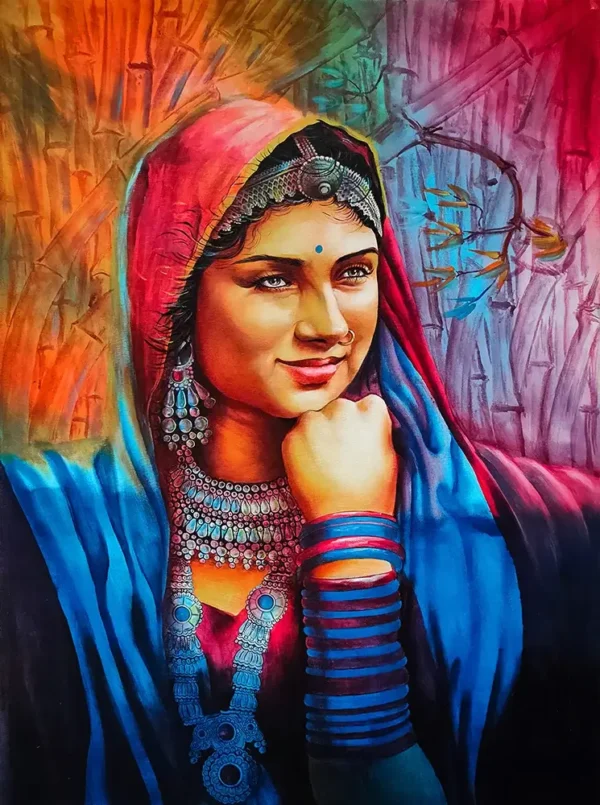 Rajasthani traditional girl portrait painting