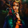 Rajasthani Iron Lady with dragon fantasy folk painting
