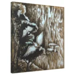 Birds flying landscape acrylic painting with forest backdrop