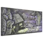 Cabin in the woods landscape acrylic painting at night