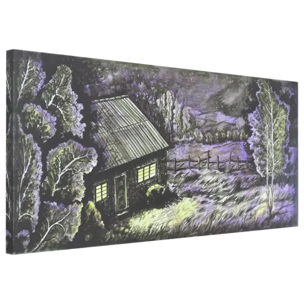 Cabin in the woods landscape acrylic painting at night