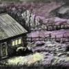 Hand-painted countryside cabin scenery artwork
