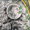 Zen-inspired bamboo forest artwork with full moon