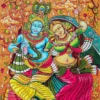 Krishna and Radha swinging Kerala mural painting