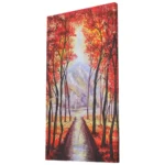 Red trees lakeside landscape acrylic painting with reflections