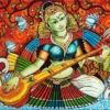 Saraswati Kerala mural painting with veena