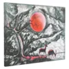 Deer in moonlight landscape acrylic painting with red moon