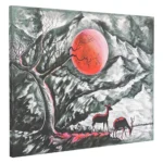 Deer in moonlight landscape acrylic painting with red moon