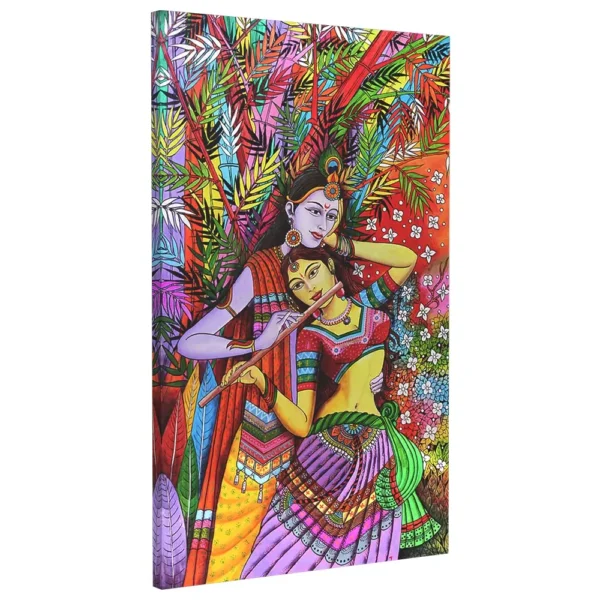 Traditional Kerala mural art of Krishna and Radha in devotion