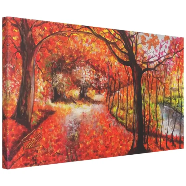 Fall forest path painting with arching trees