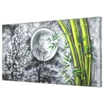 Bamboo and moon landscape acrylic painting at night
