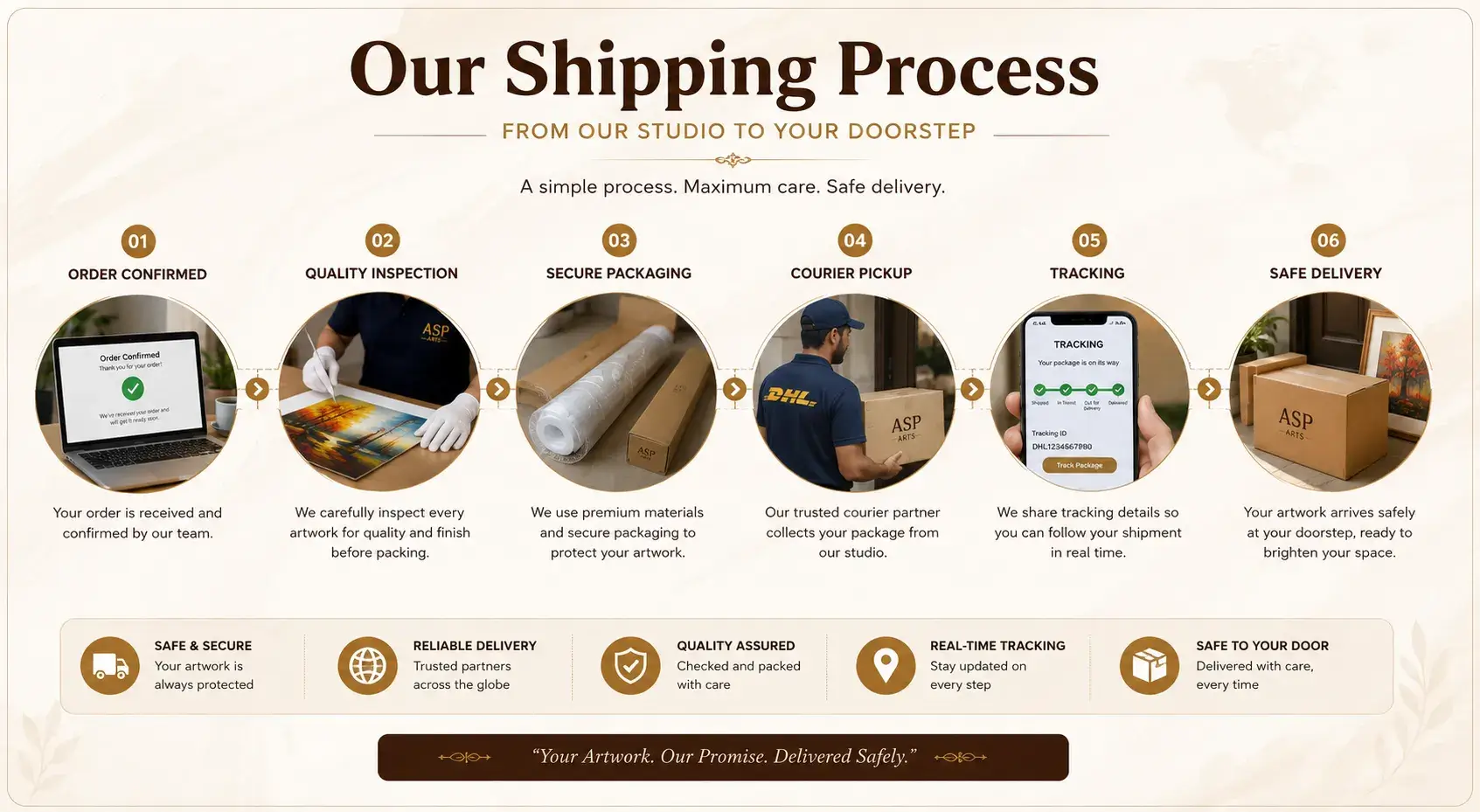 ASP Arts shipping process from order confirmation to safe artwork delivery